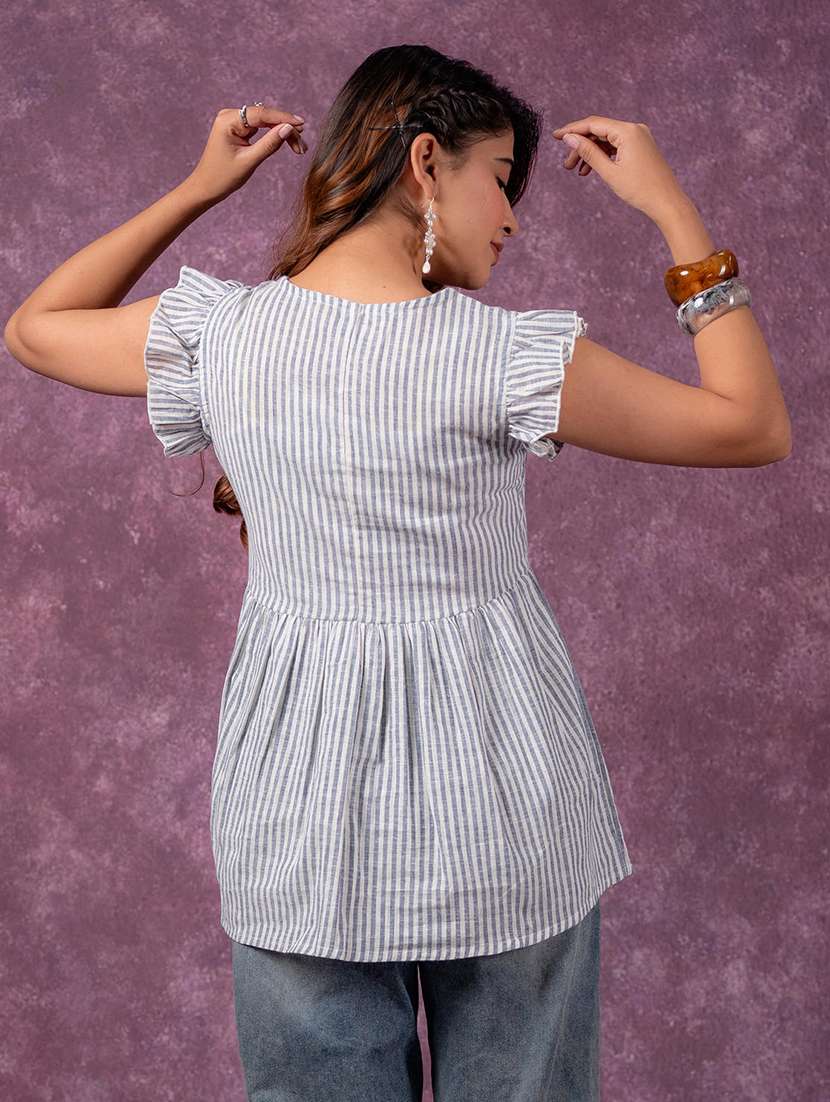 Women Striped Sleeveless A-line Top - 22473193 -  Standard Image - 4