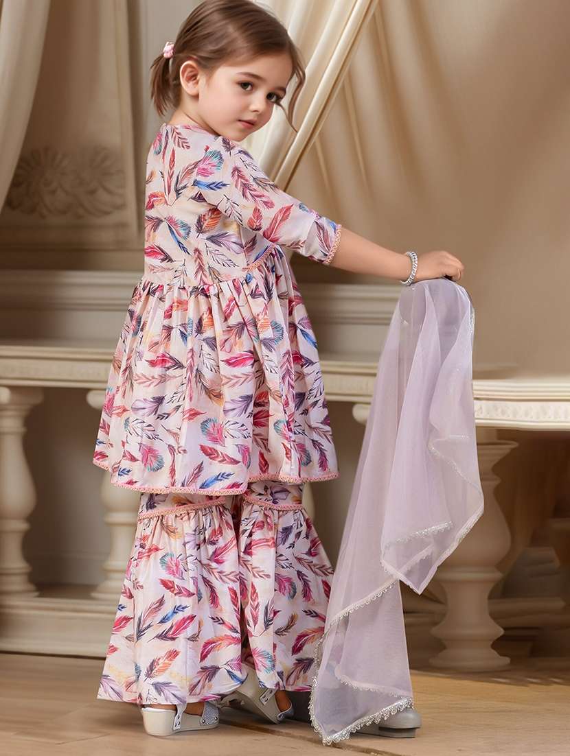 girls multi colored cotton blend kurta dupatta set suit set - 22473202 -  Standard Image - 4
