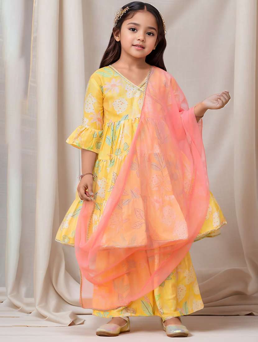 girls floral printed angrakha gotta patti anarkali kurta with sharara & dupatta - 22473204 -  Standard Image - 1