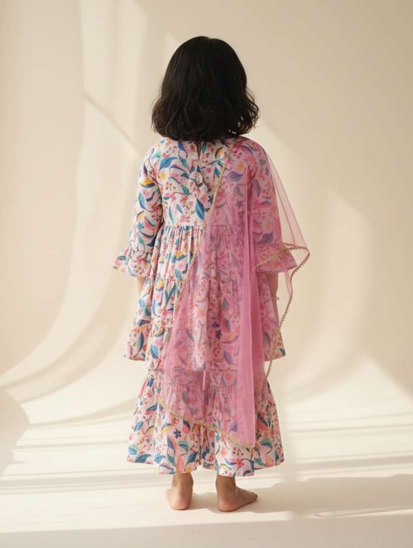 Girl Multi Colored Cotton Blend Kurta Sharara Set Suit Set - 22473205 -  Standard Image - 4