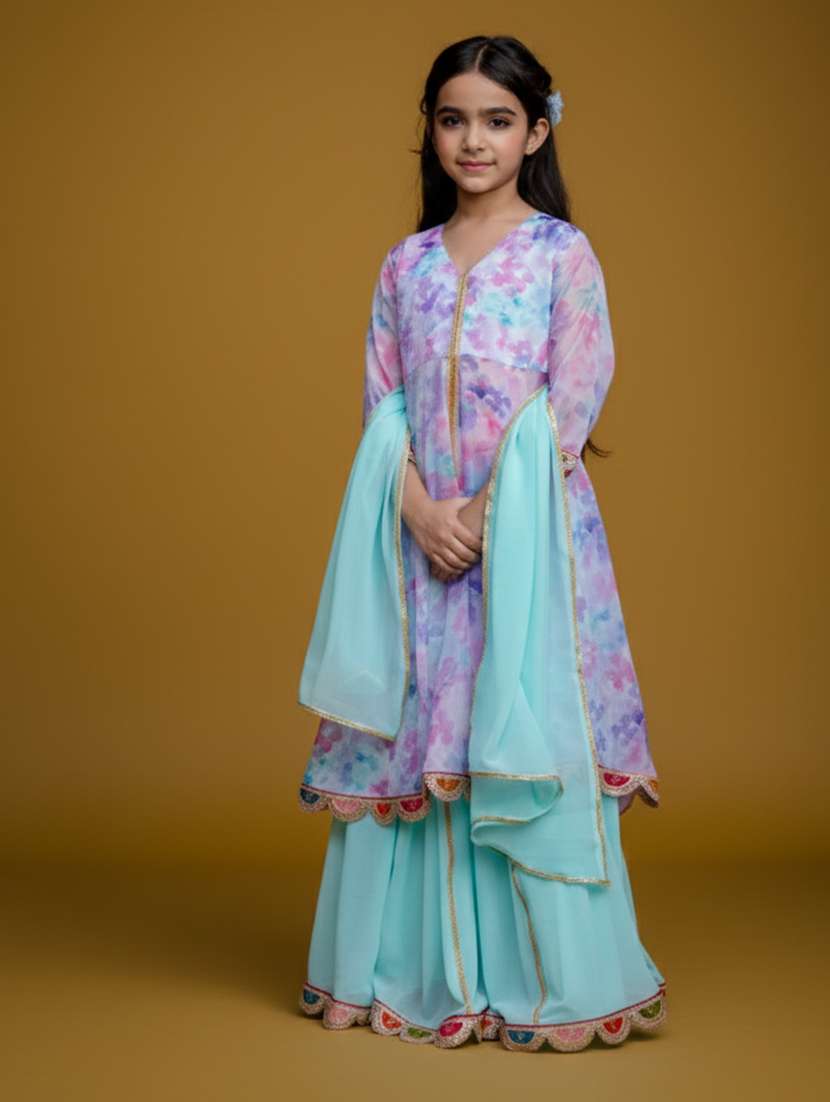 girl multi colored georgette kurta skirt set suit set - 22473206 -  Standard Image - 1