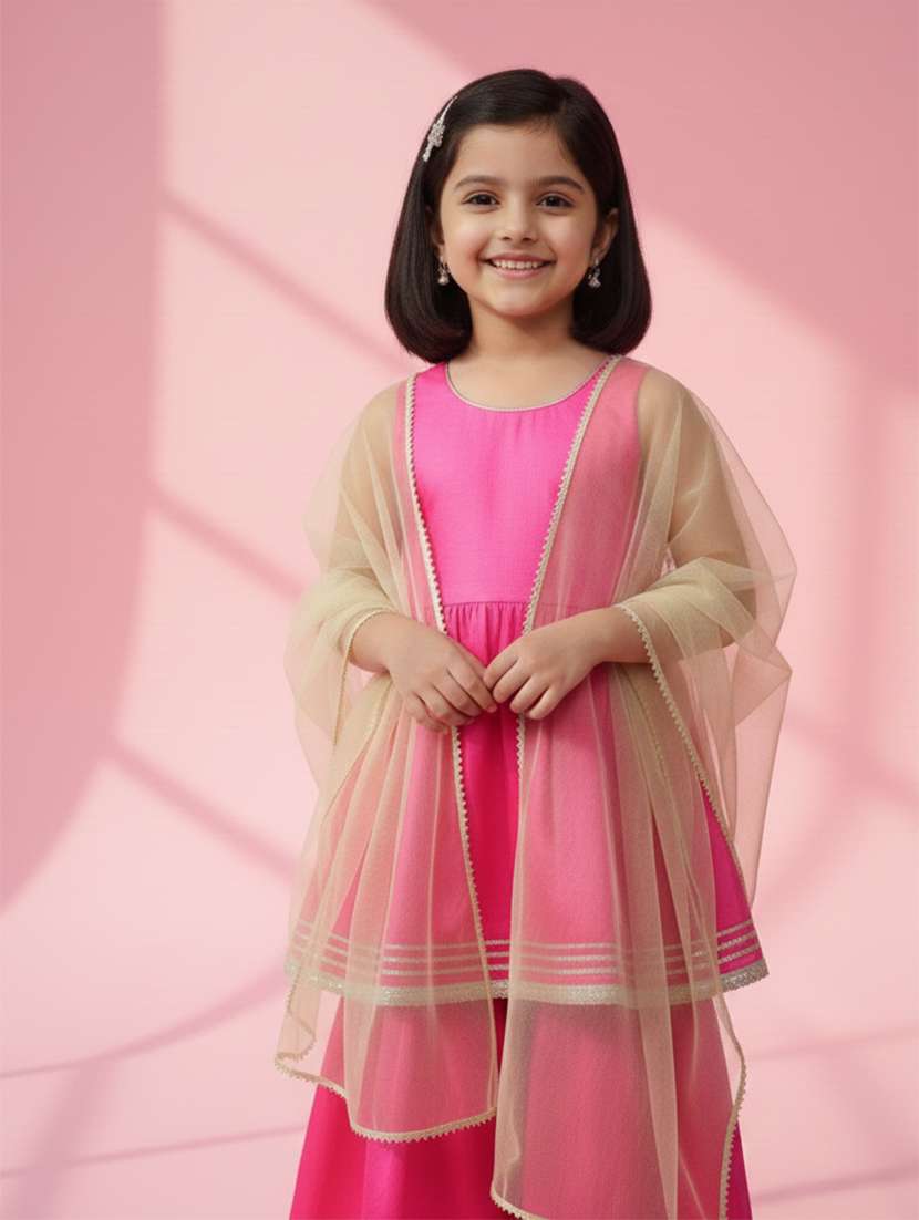 kids magenta satin kurta sharara set suit set - 22473211 -  Standard Image - 1