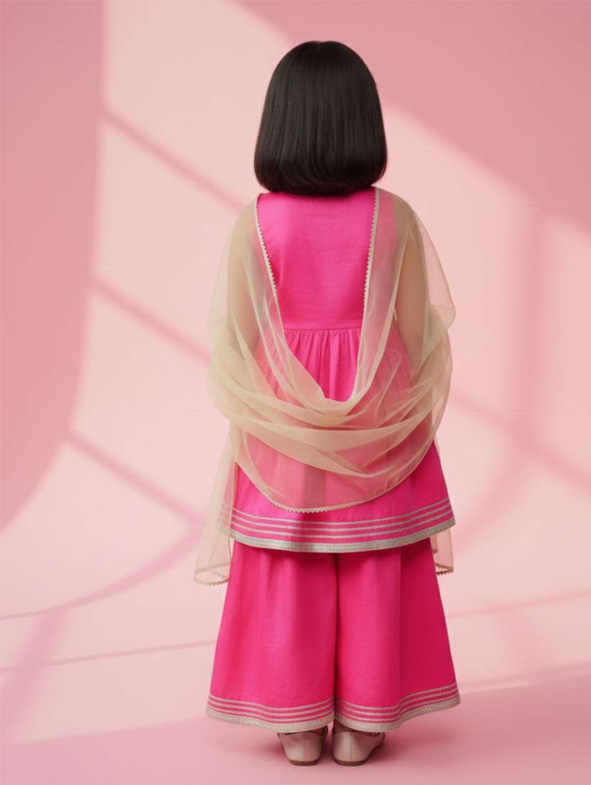 kids magenta satin kurta sharara set suit set - 22473211 -  Standard Image - 4