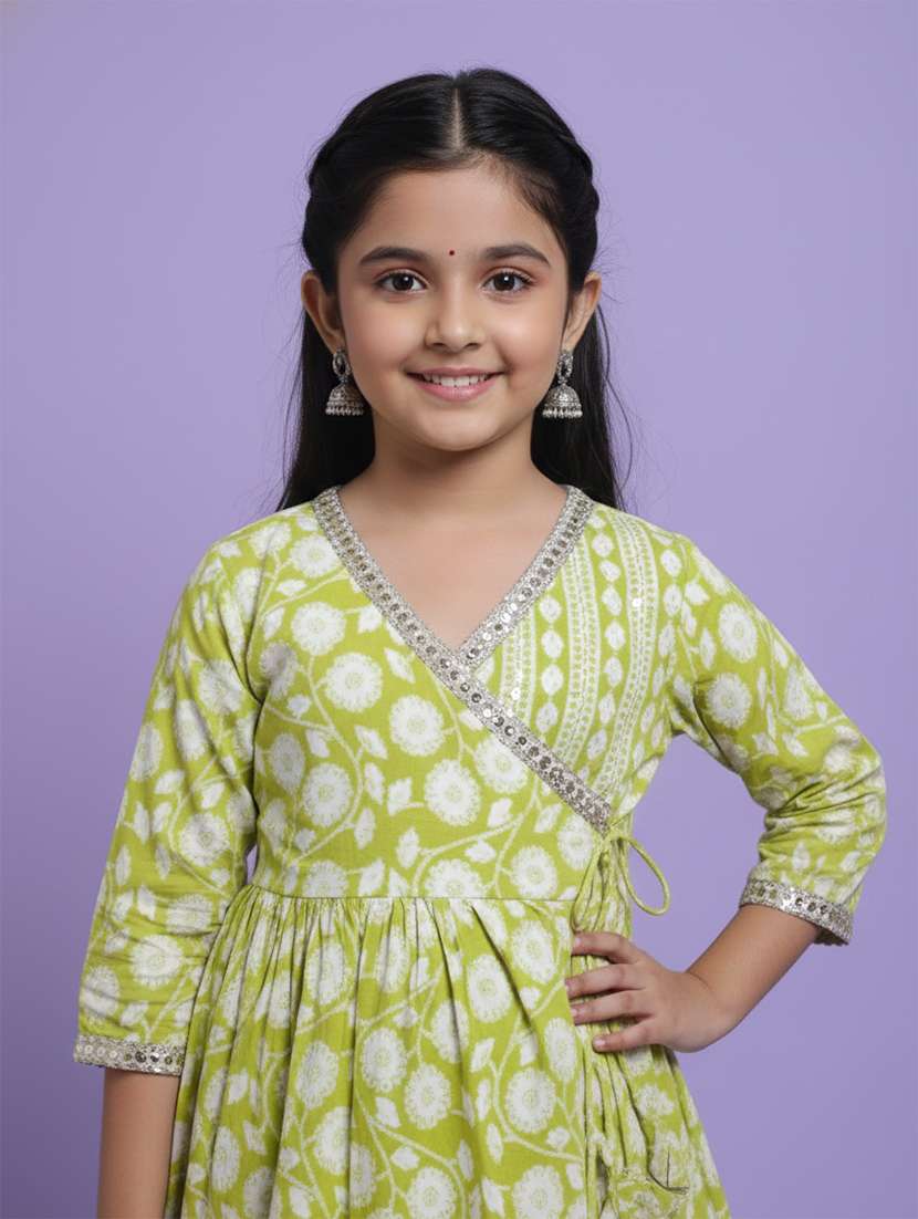 girls green cotton kurta sharara set suit set - 22473215 -  Standard Image - 1