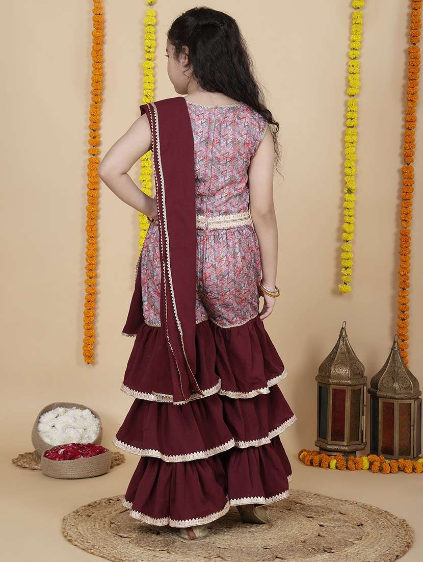 girls self design maroon viscose kurta sharara set suit set - 22473223 -  Standard Image - 4
