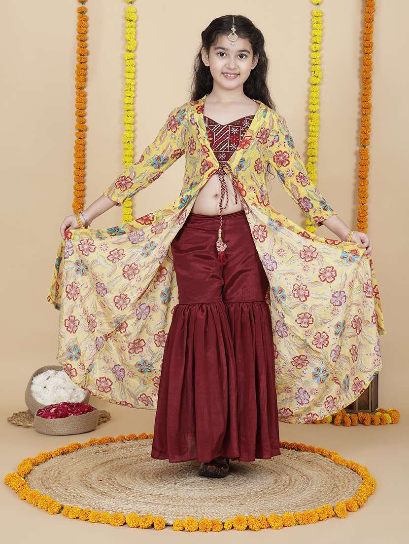 Girls Printed Multi Colored Silk Blend Suit Set Suit Set - 22473224 -  Standard Image - 1