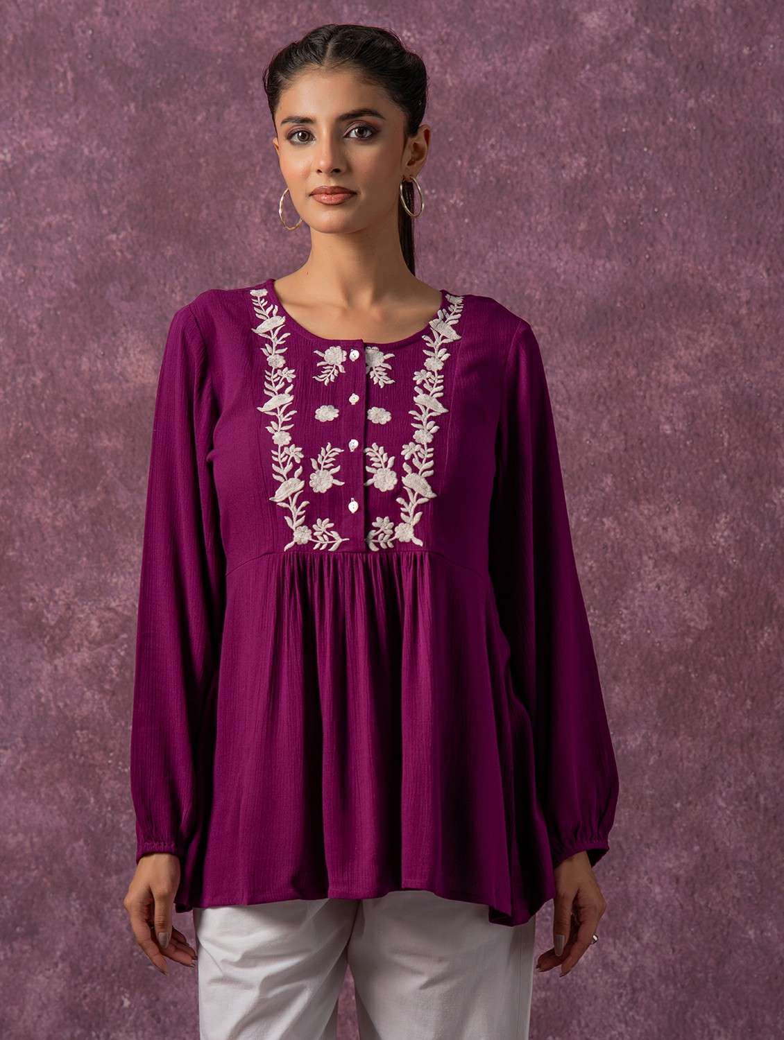 women purple viscose flared top - 22473246 -  Standard Image - 1