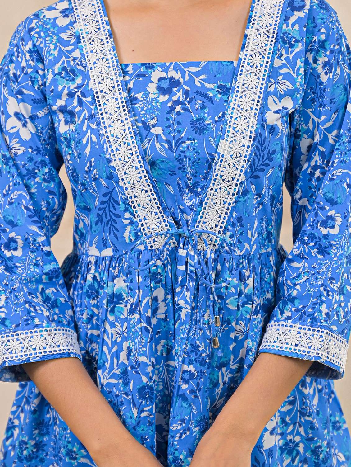 women floral three quarter sleeve a-line kurti - 22473250 -  Standard Image - 1