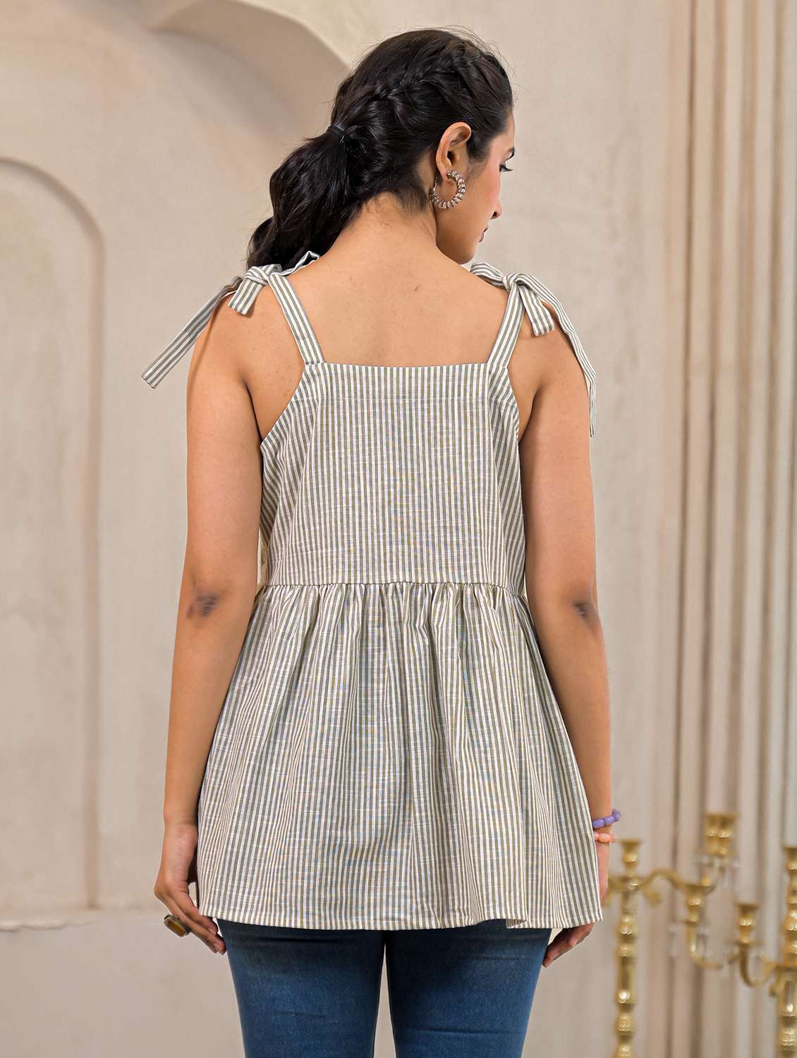 women striped peplum sleeveless top - 22473254 -  Standard Image - 1