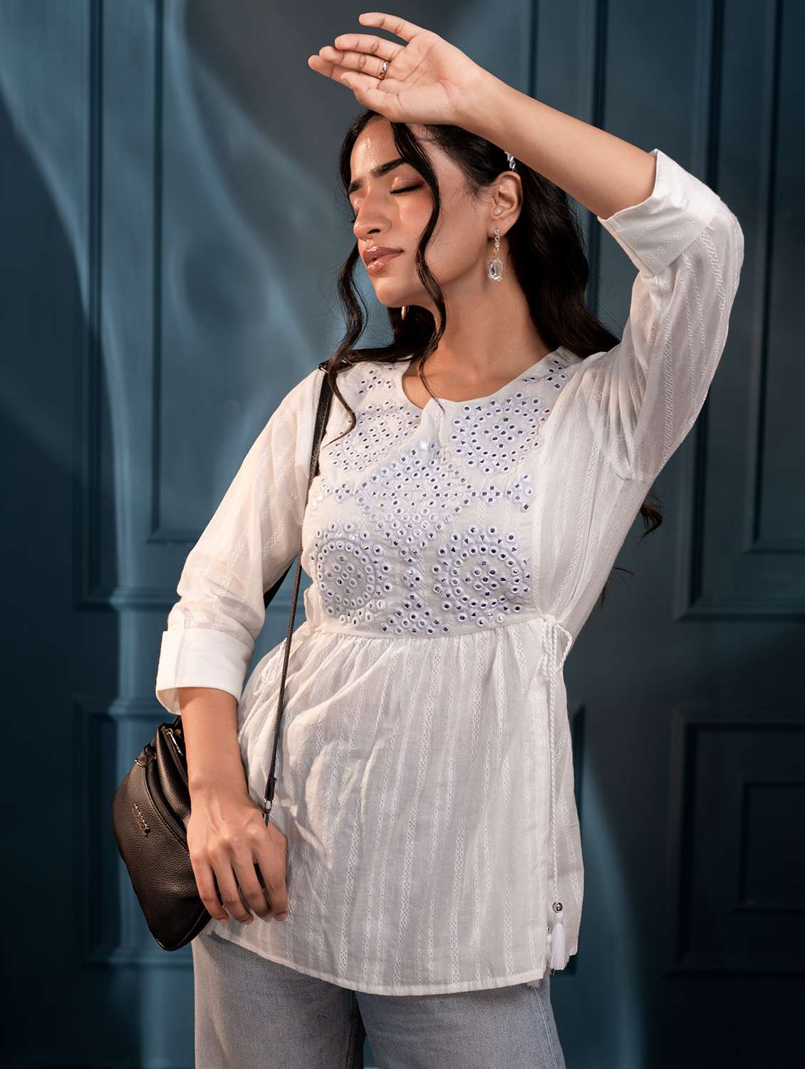 Women White Cotton Flared Top - 22473260 -  Standard Image - 1