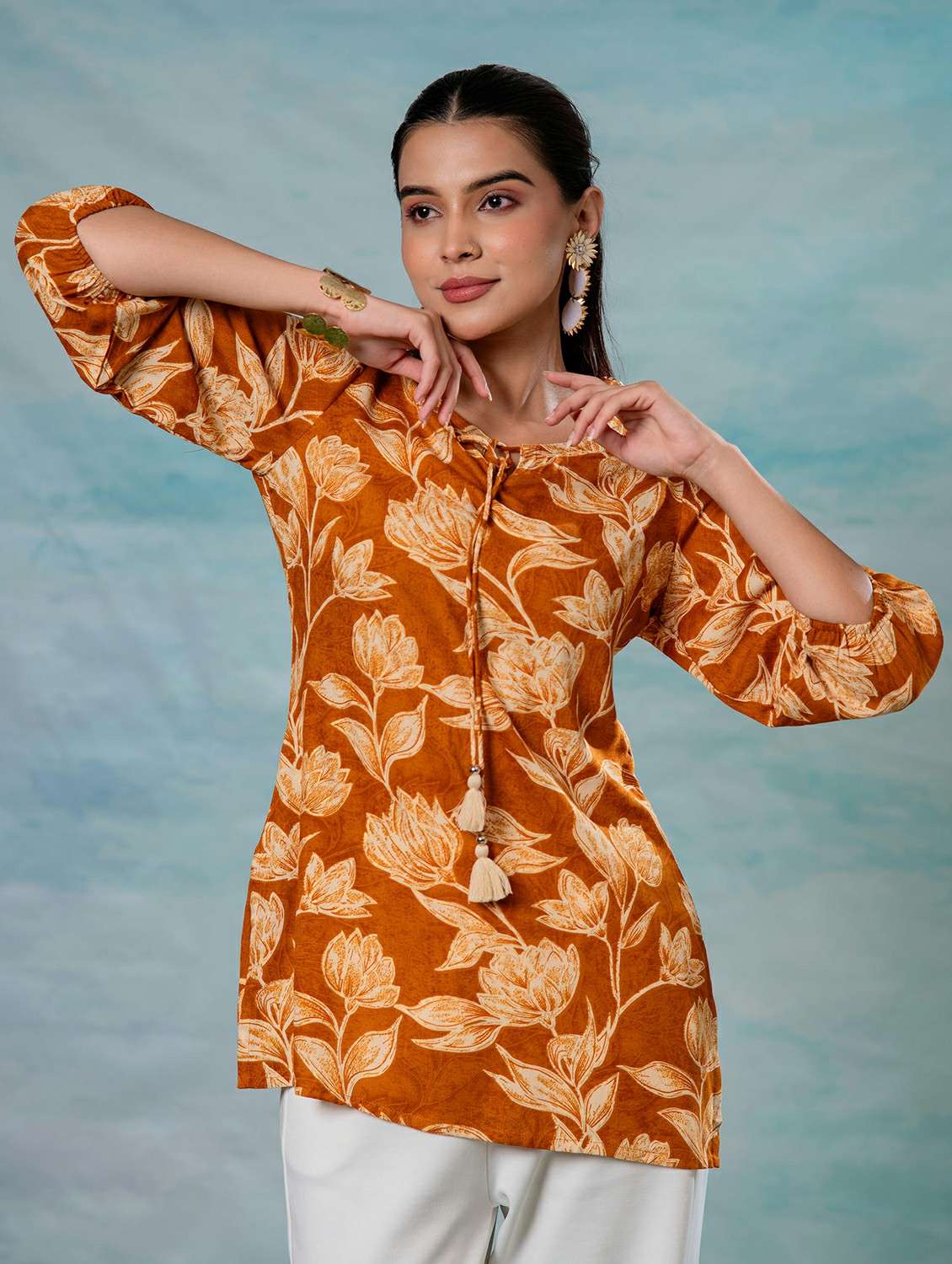 women mustard viscose straight top - 22473263 -  Standard Image - 1