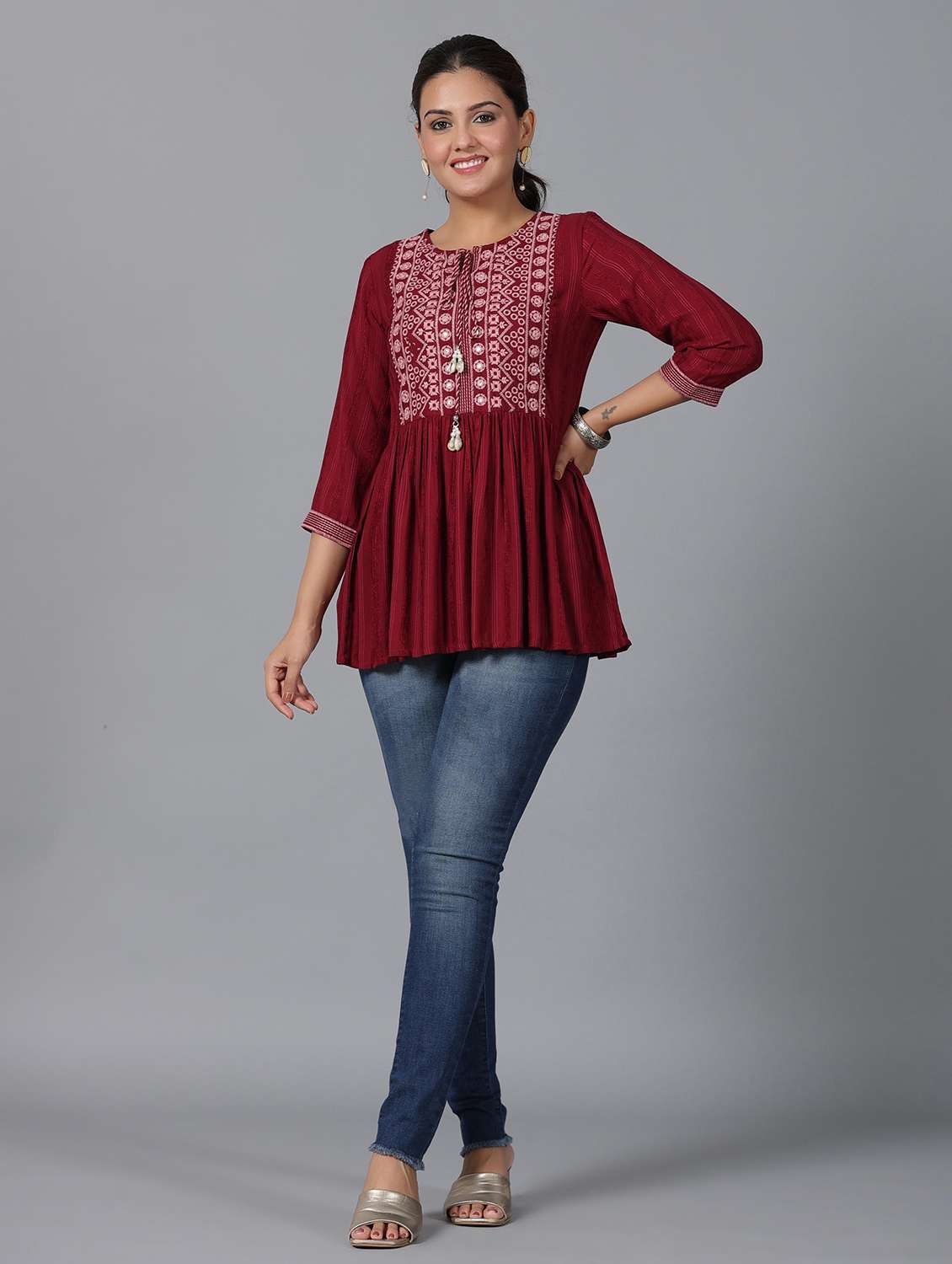 women maroon rayon peplum top - 22473267 -  Standard Image - 4