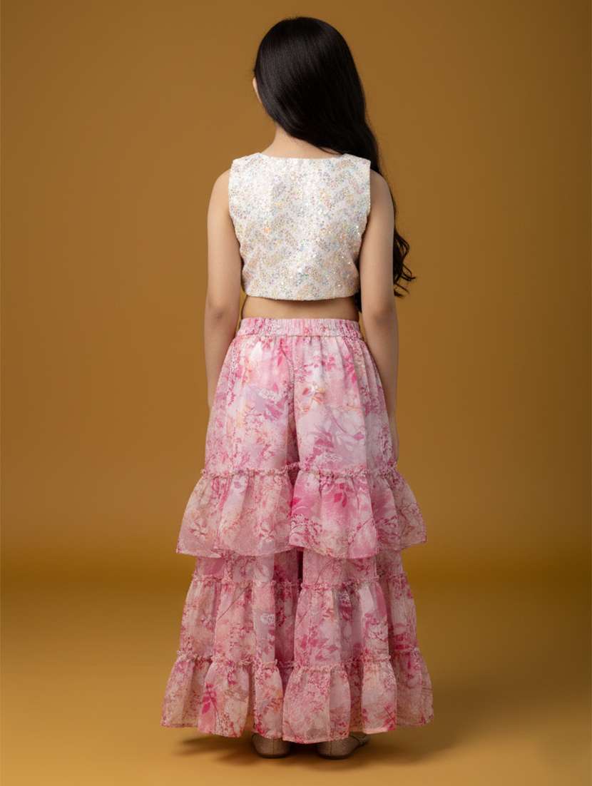 Girl Pink Lehenga Saree Saree - 22473281 -  Standard Image - 4