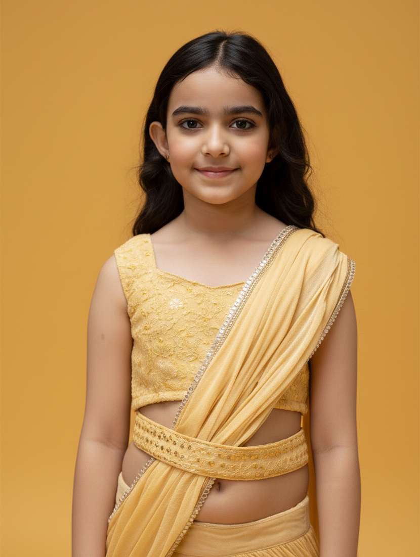 girls cream lehenga saree saree - 22473283 -  Standard Image - 1