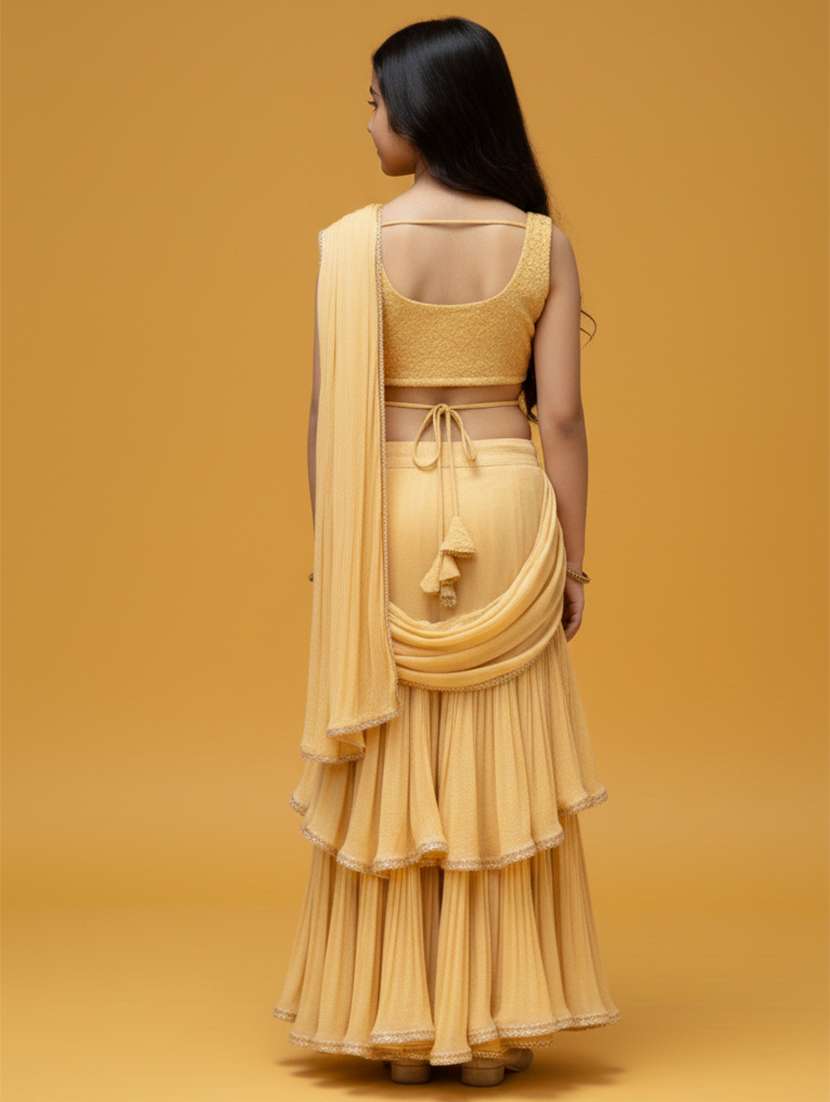 girls cream lehenga saree saree - 22473283 -  Standard Image - 4