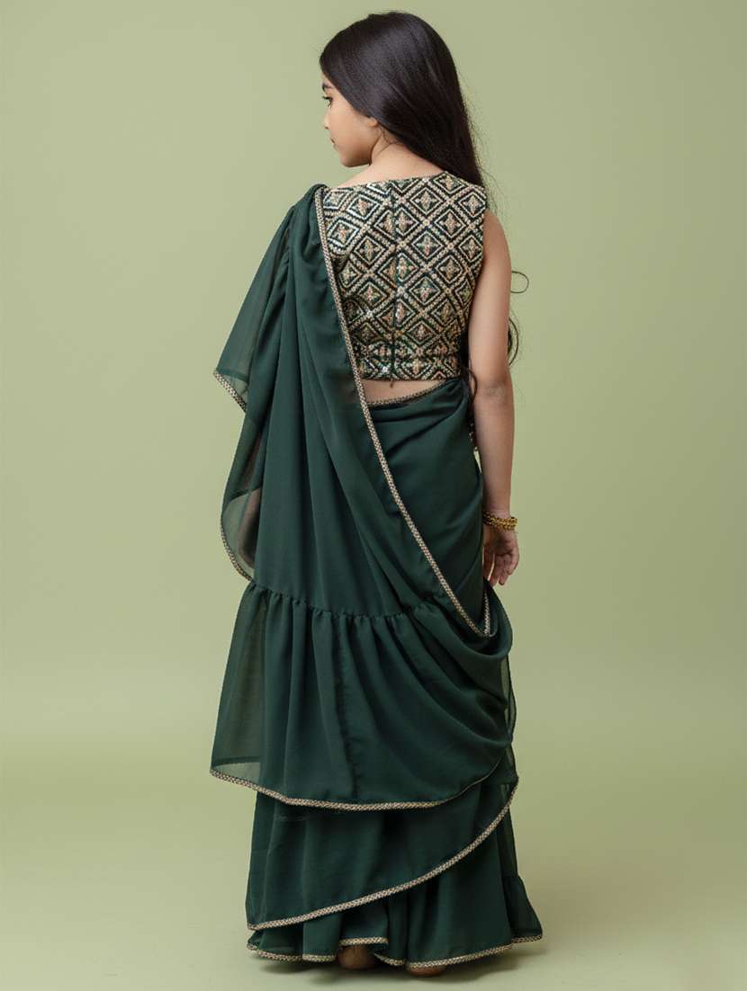 girls green ready to wear saree - 22473284 -  Standard Image - 4
