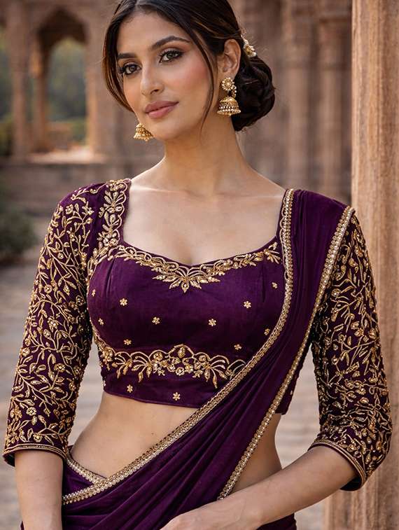 women solid with bordered saree with blouse - 22473300 -  Standard Image - 1