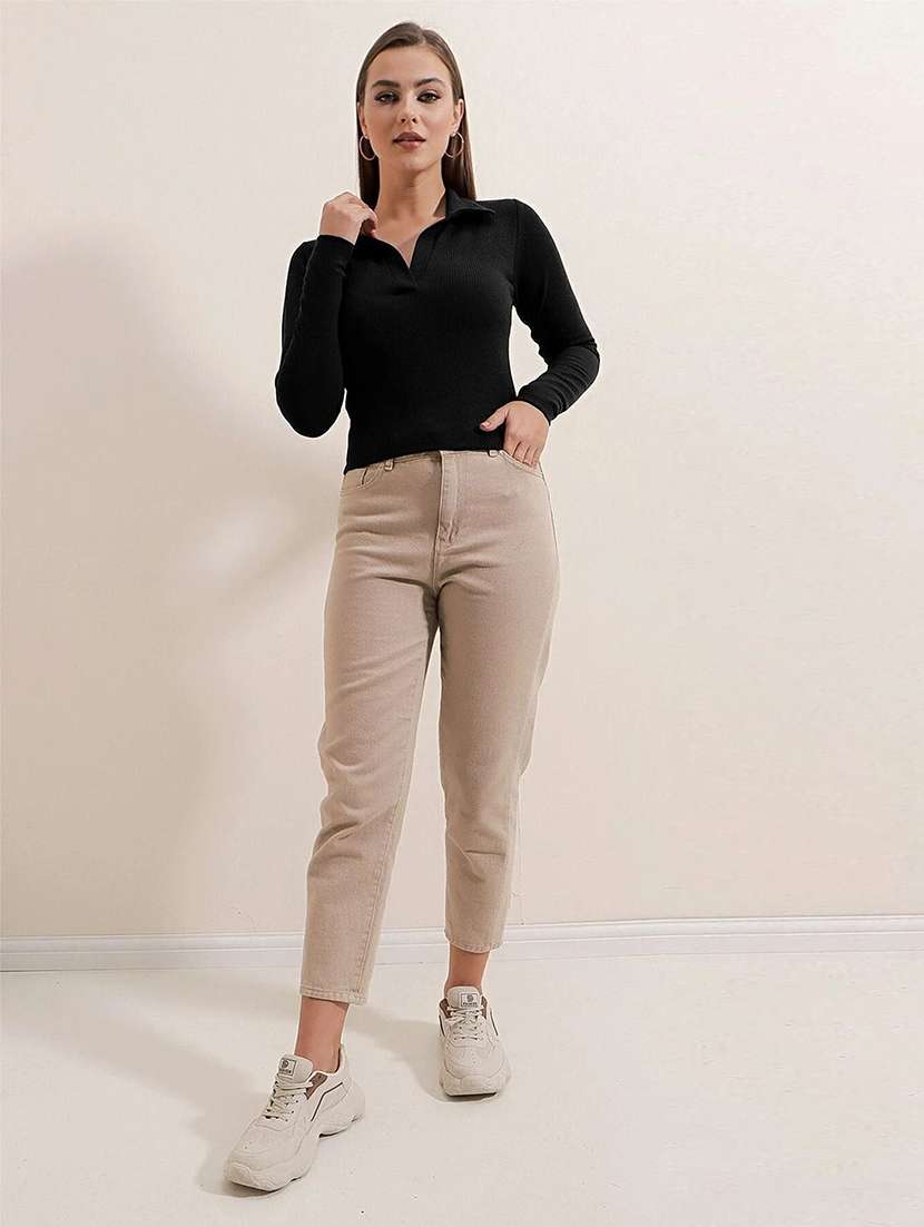 women solid long sleeve polo top - 22473322 -  Standard Image - 4