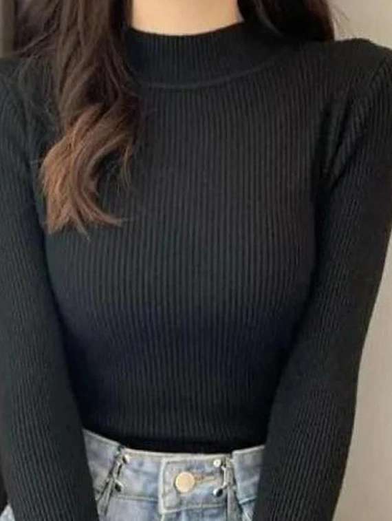 women solid black viscose regular top - 22473323 -  Standard Image - 1