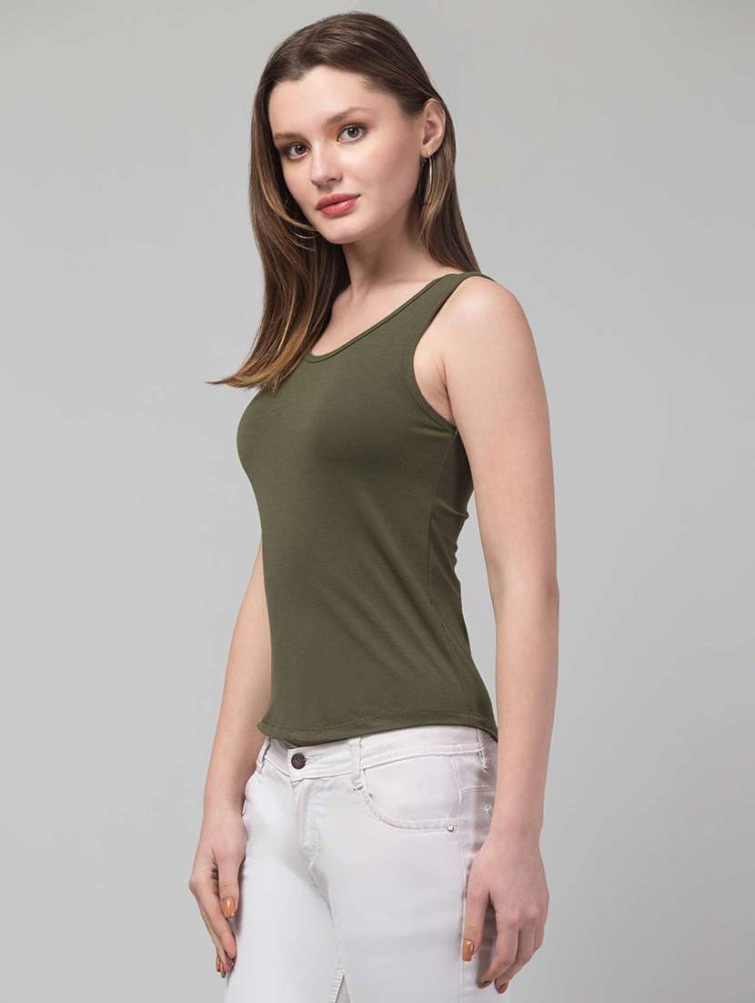 women solid green viscose tank top top - 22473325 -  Standard Image - 1