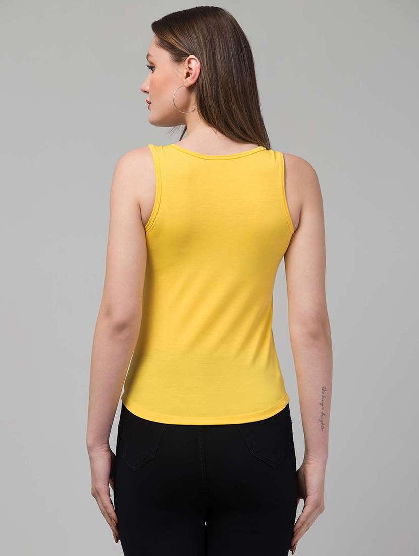 women solid yellow viscose tank top top - 22473327 -  Standard Image - 1