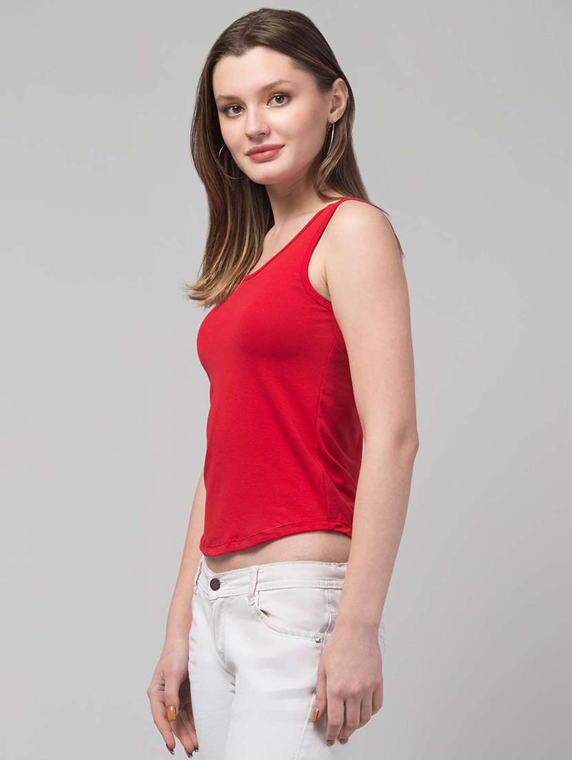 women solid red viscose tank top top - 22473328 -  Standard Image - 1