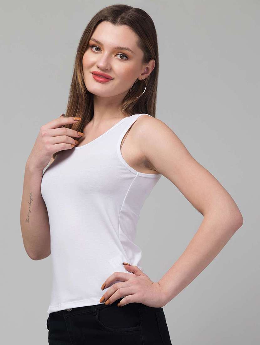 women solid white viscose tank top top - 22473330 -  Standard Image - 1