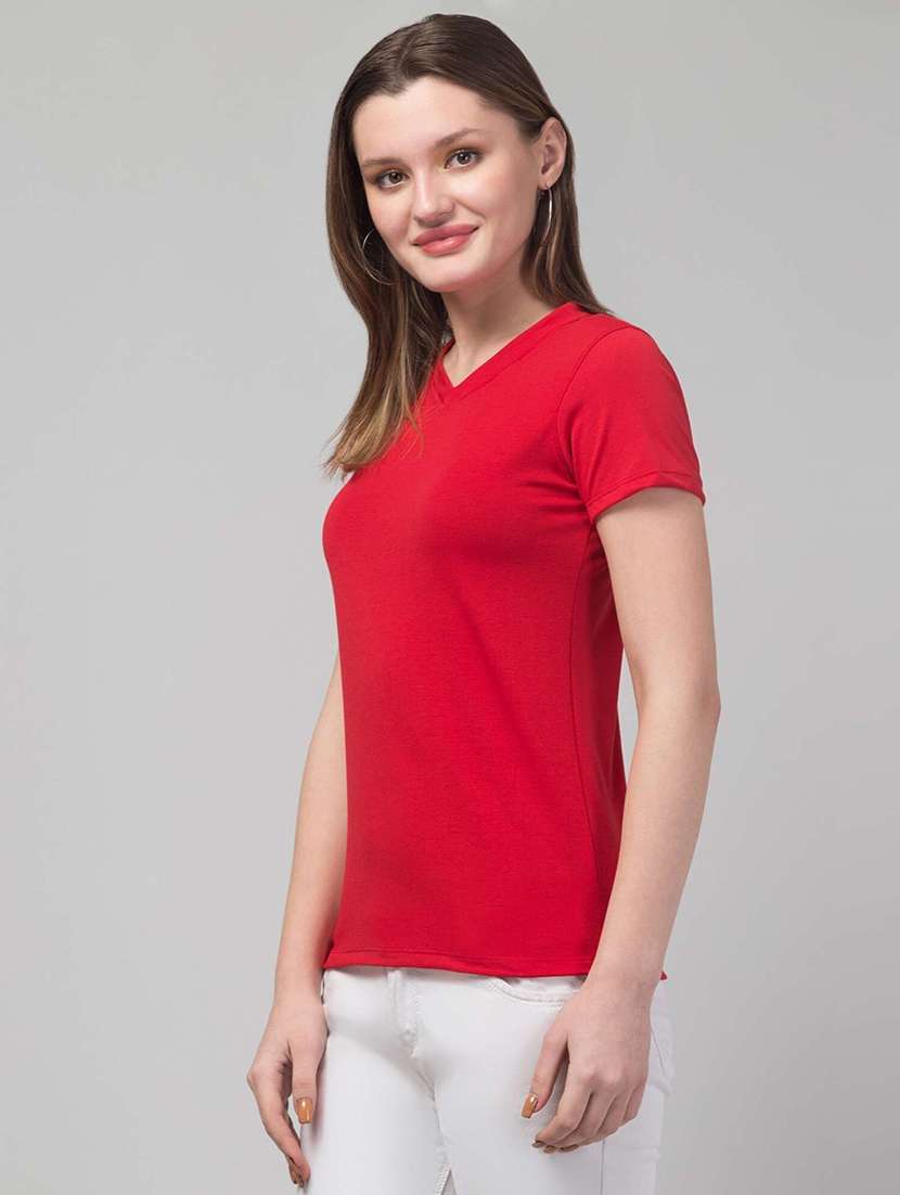women solid short sleeve straight top - 22473333 -  Standard Image - 1
