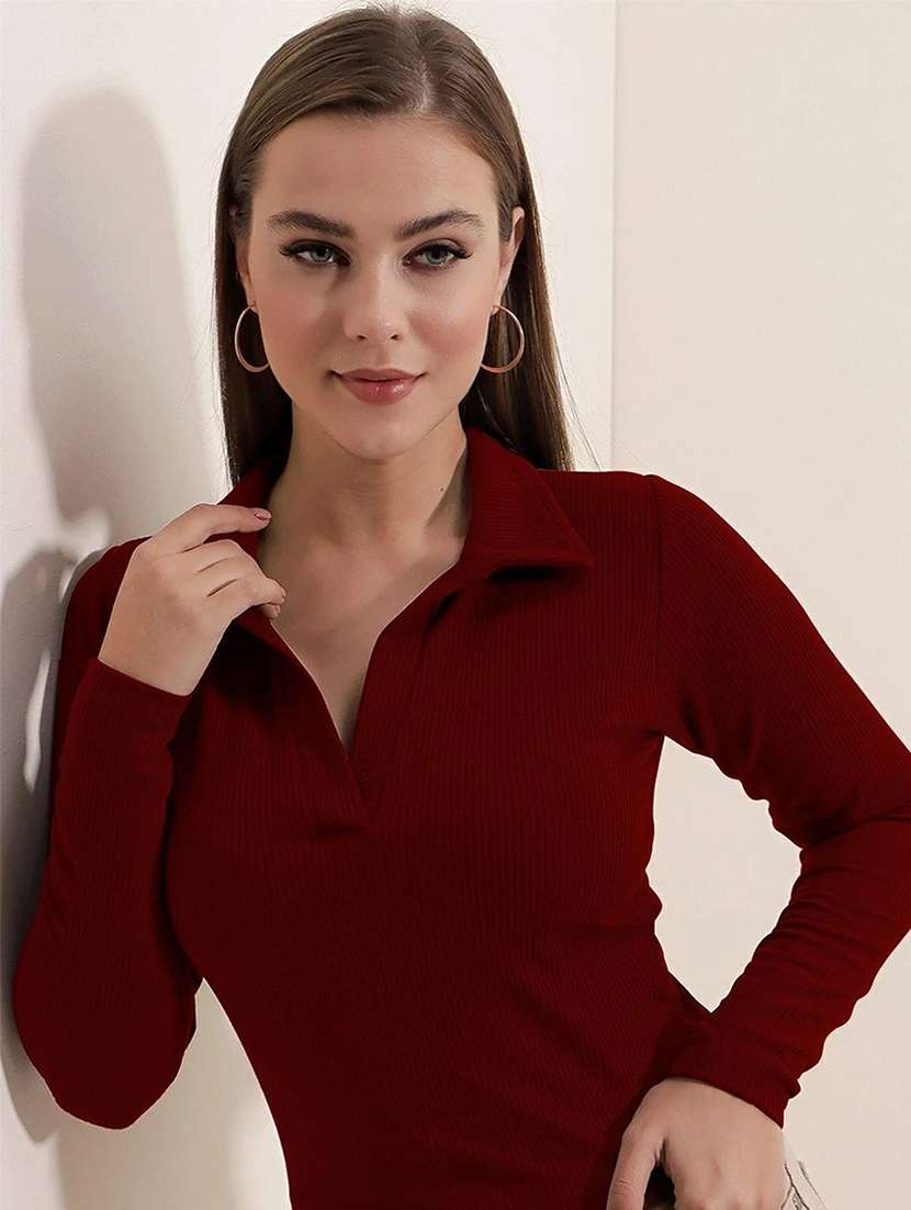 women solid maroon viscose regular top - 22473341 -  Standard Image - 1