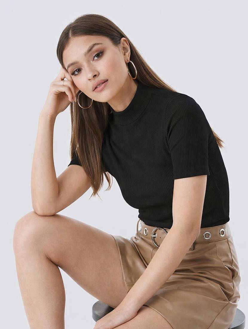 women solid short sleeve straight top - 22473344 -  Standard Image - 1