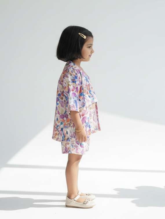 girls purple viscose shorts & top set co-ord set - 22473358 -  Standard Image - 1