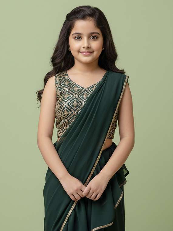 girls green georgette lehenga choli - 22473423 -  Standard Image - 1