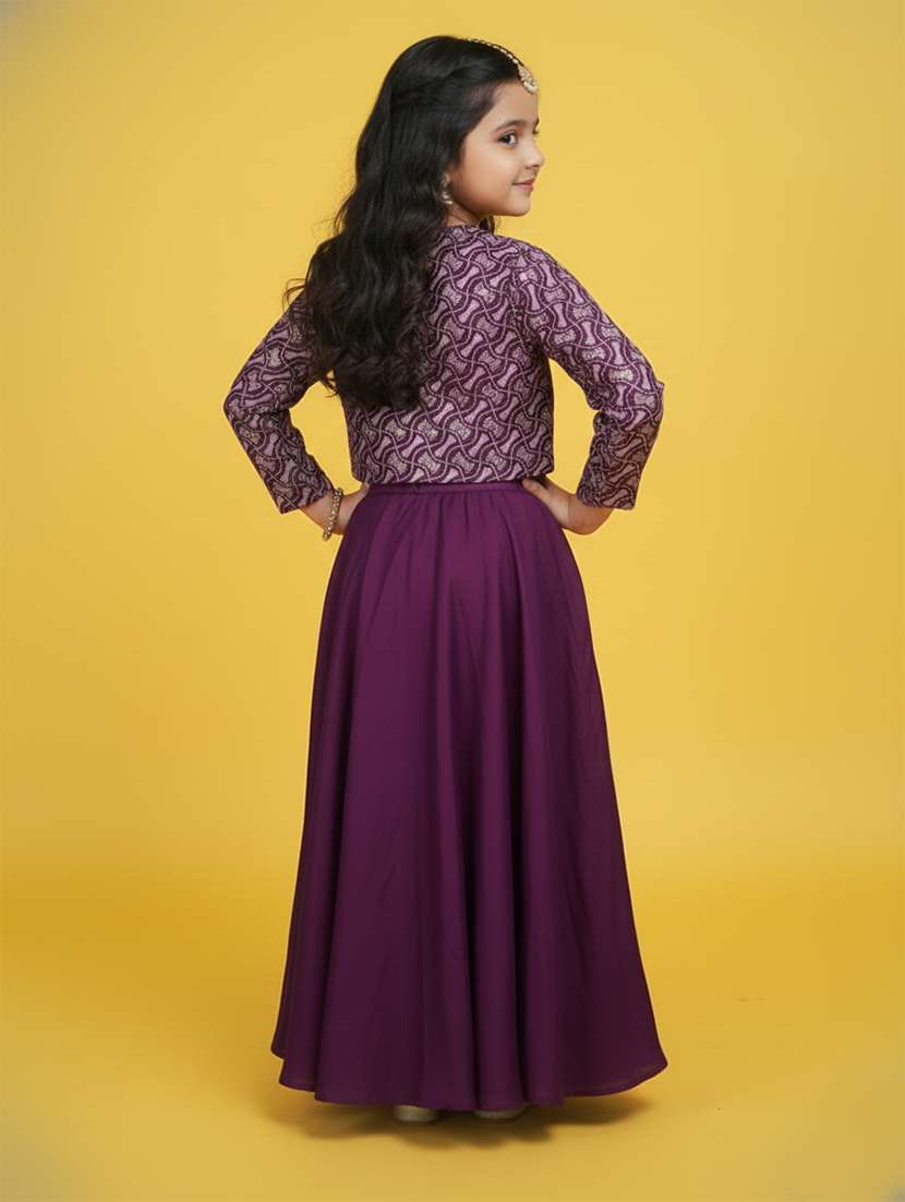 Girls Maroon Silk Blend Lehenga Choli - 22473427 -  Standard Image - 4