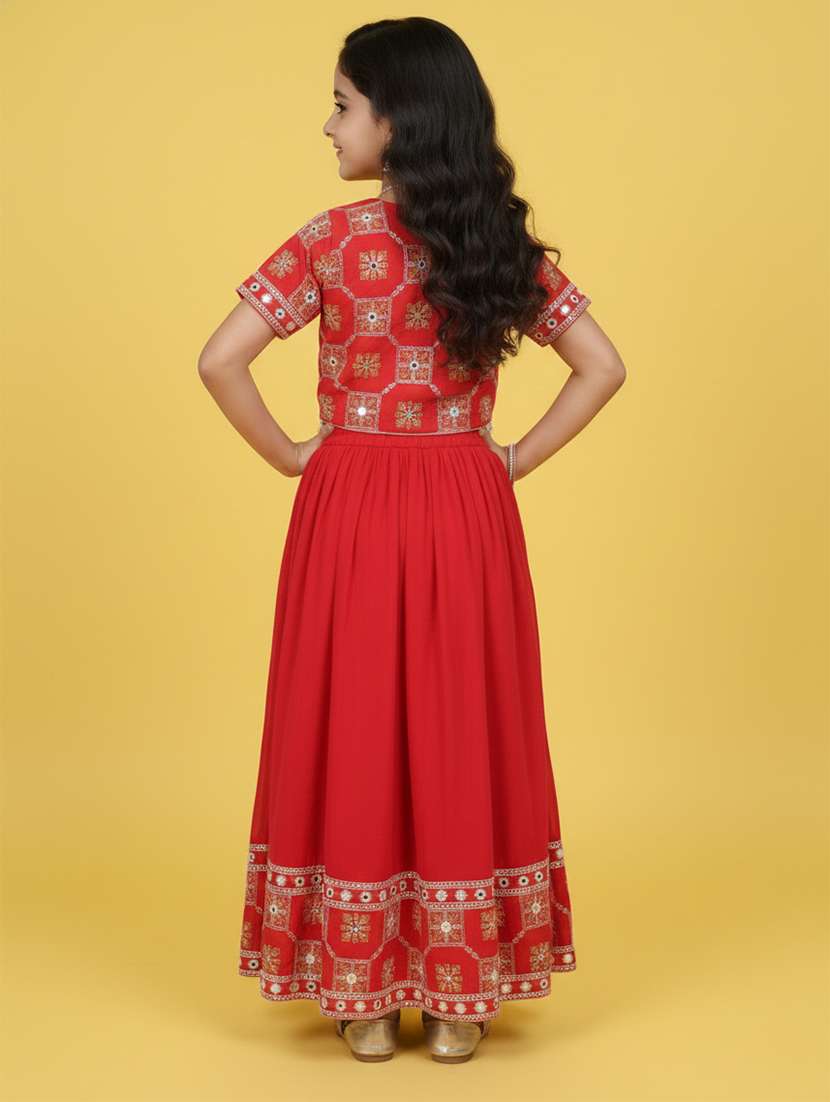 girl maroon cotton blend lehenga choli - 22473429 -  Standard Image - 4