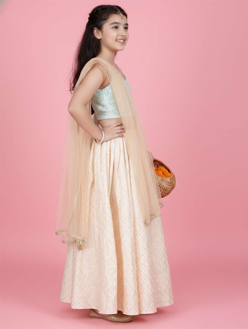 girls multi colored chanderi silk lehenga choli - 22473430 -  Standard Image - 1