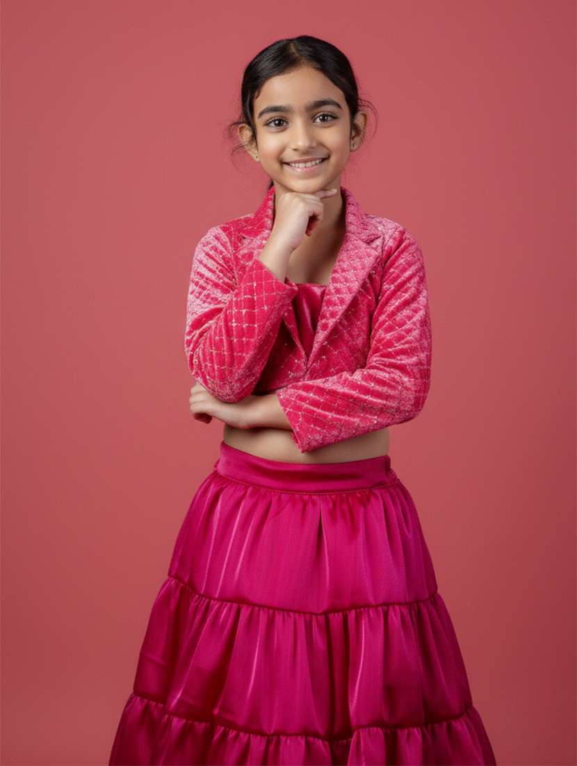 girls printed fuchsia silk blend lehenga choli - 22473432 -  Standard Image - 1