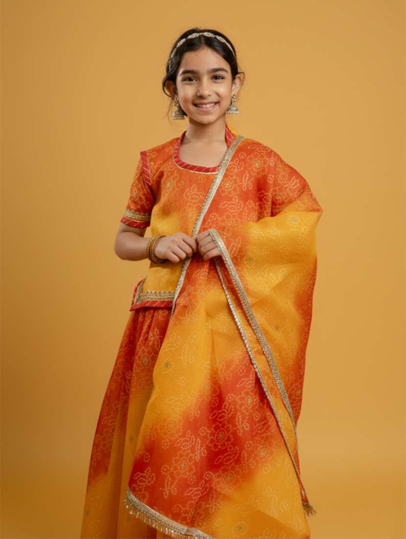 girls multi colored chanderi silk lehenga choli - 22473433 -  Standard Image - 1