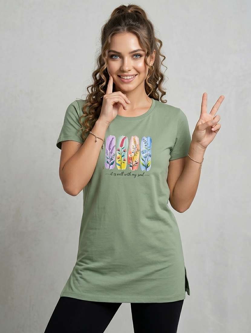 women printed  red cotton blend front print t-shirt - 22473607 -  Standard Image - 1