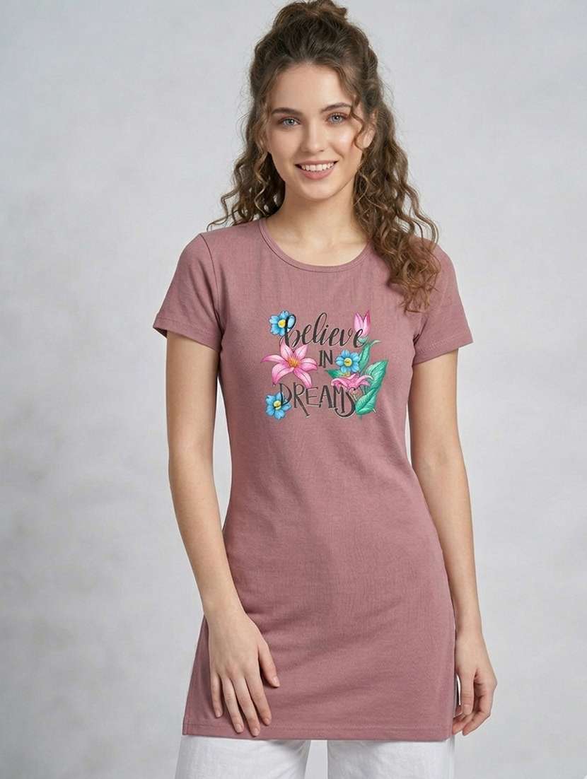Women Printed Navy Blue Cotton Blend Front Print T-shirt - 22473616 -  Standard Image - 1