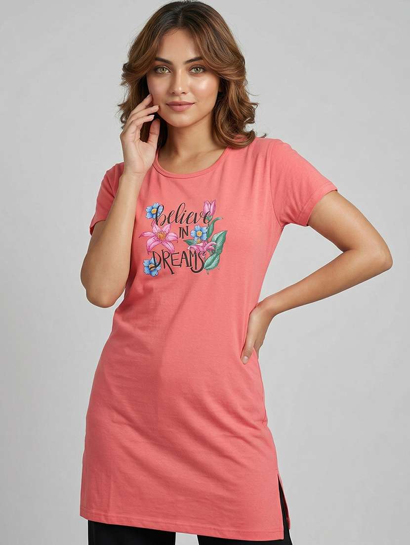 women printed  olive cotton blend front print t-shirt - 22473621 -  Standard Image - 1