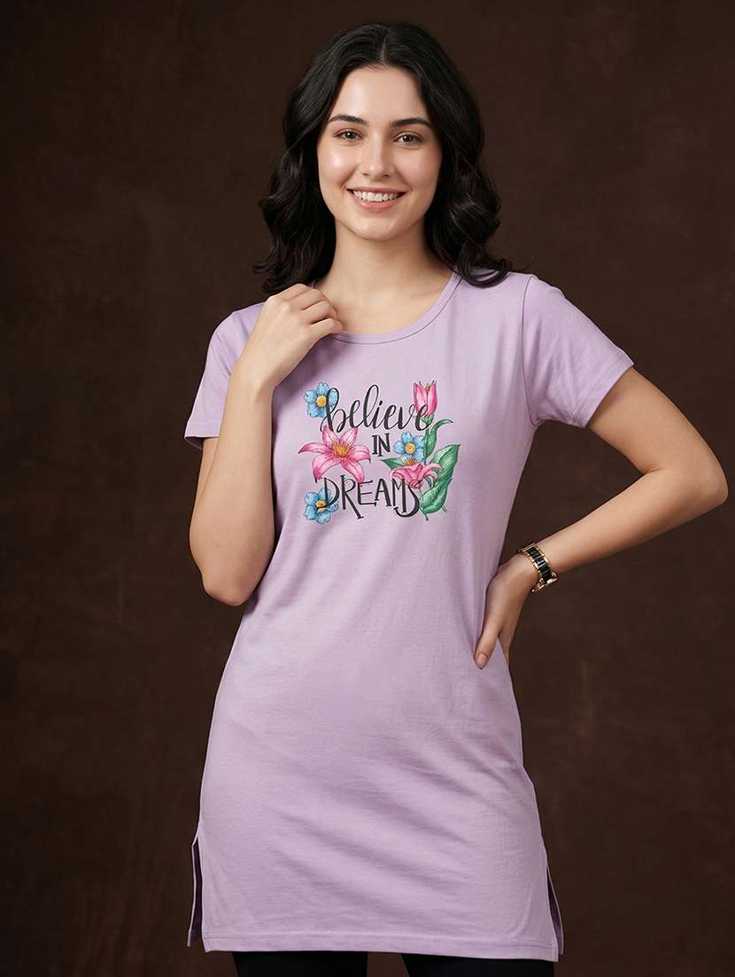 women printed peach cotton blend front print t-shirt - 22473627 -  Standard Image - 1