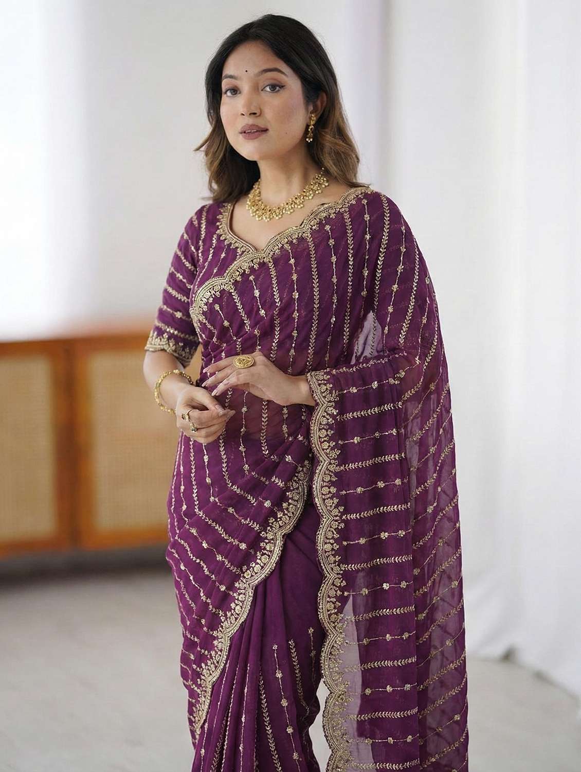 women magenta embellished saree with blouse - 22473658 -  Standard Image - 1
