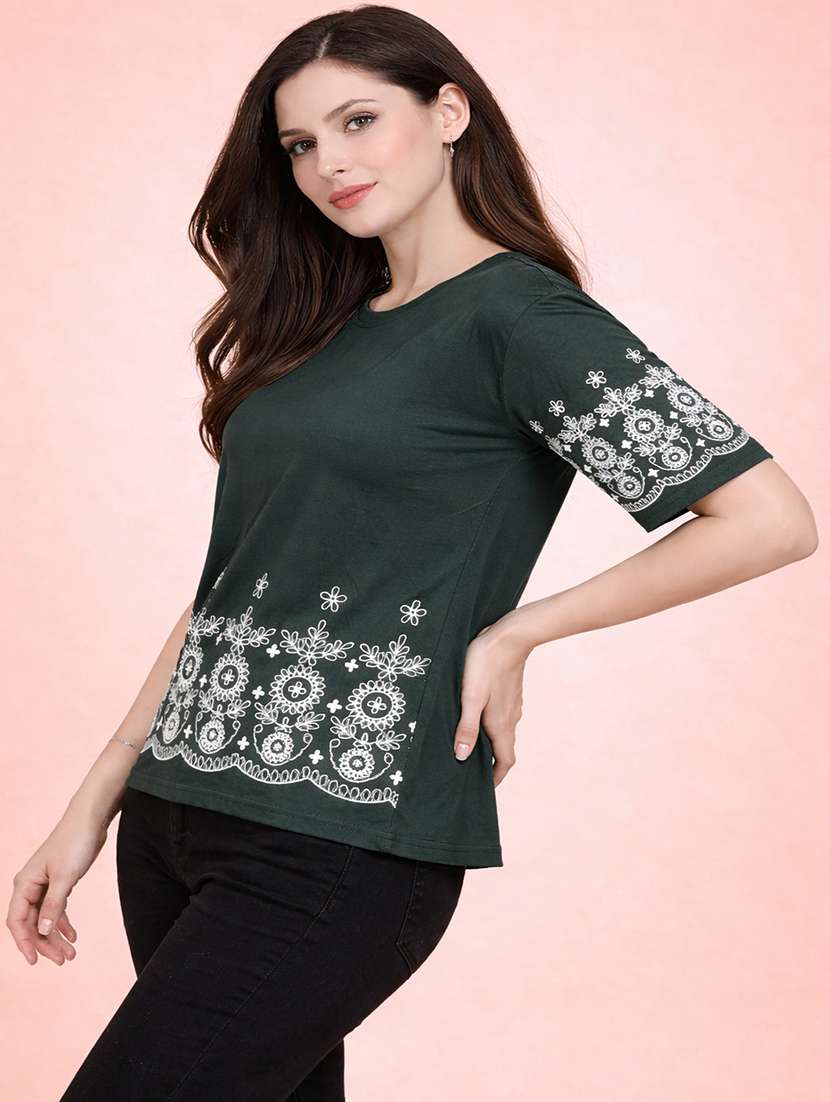 women bottle green cotton crop top - 22473667 -  Standard Image - 1