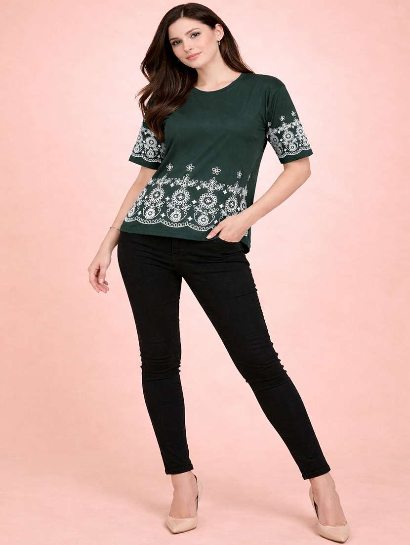 women bottle green cotton crop top - 22473667 -  Standard Image - 4