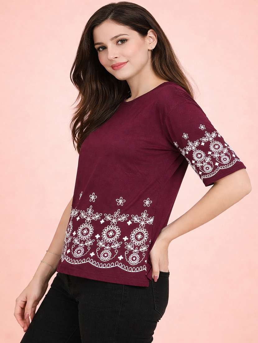 women maroon cotton crop top - 22473669 -  Standard Image - 1