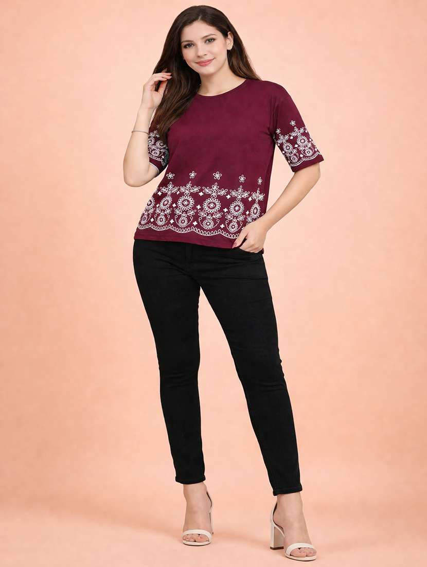 women maroon cotton crop top - 22473669 -  Standard Image - 4