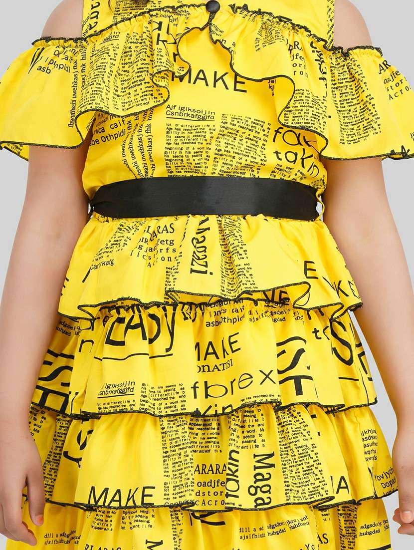 girl yellow polyester fit & flare dress - 22473730 -  Standard Image - 1