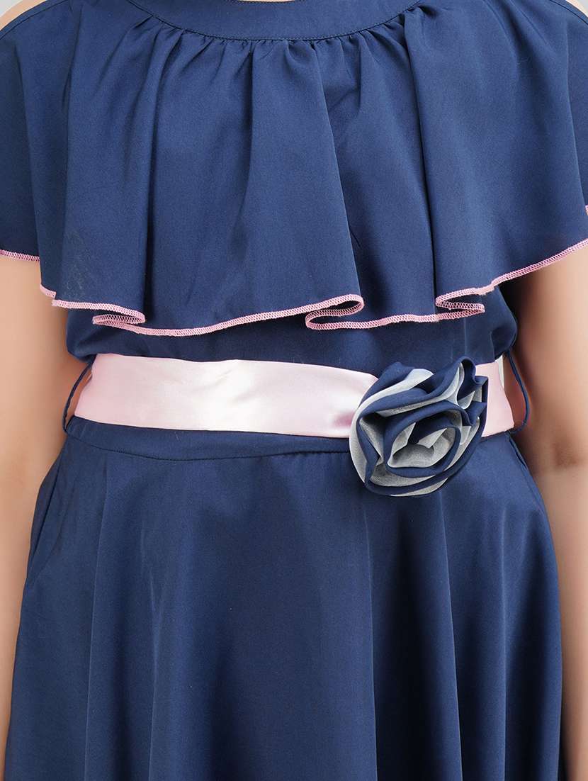 girl navy blue polyester fit & flare dress - 22473744 -  Standard Image - 1