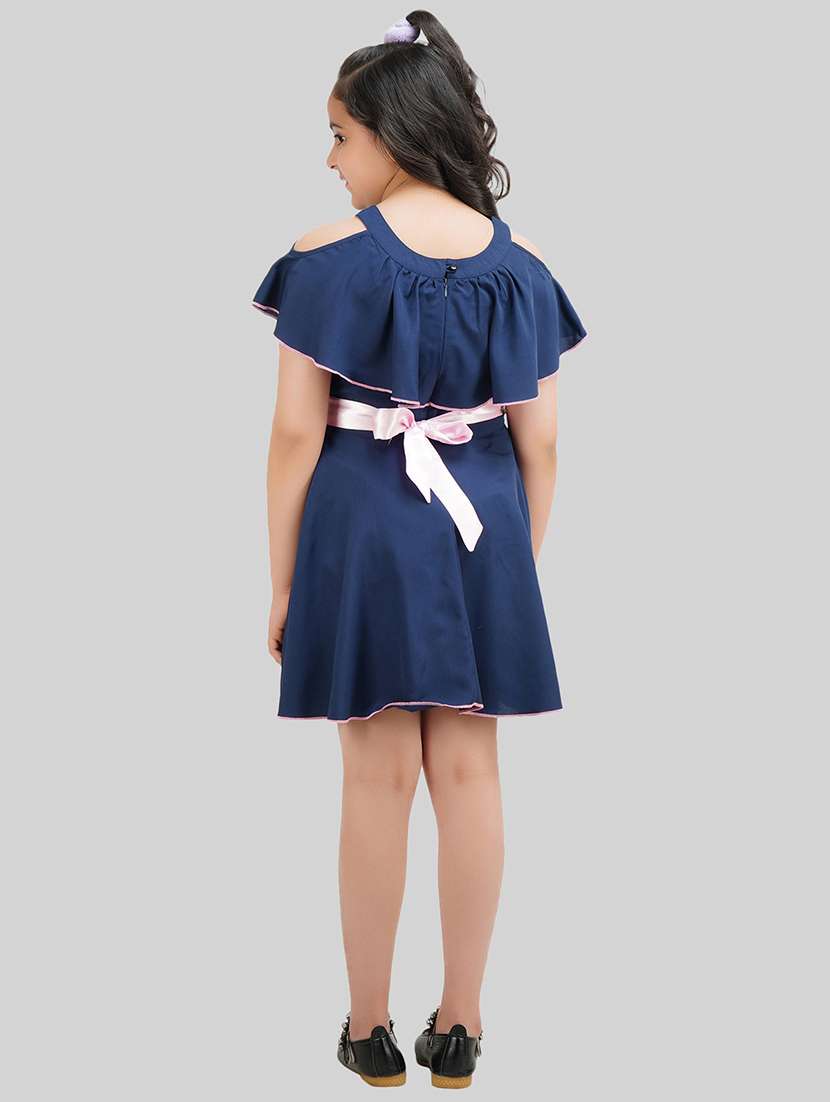 girl navy blue polyester fit & flare dress - 22473744 -  Standard Image - 4
