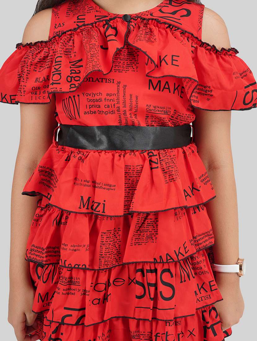 girls red polyester fit & flare dress - 22473757 -  Standard Image - 1